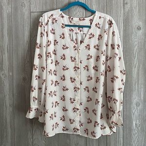 LOFT Plus Button Down Long Sleeve Floral Top